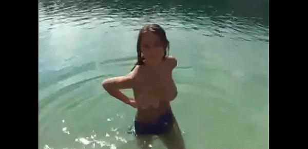  Dirty Lilly stripping of her Blue Bikini at the lake